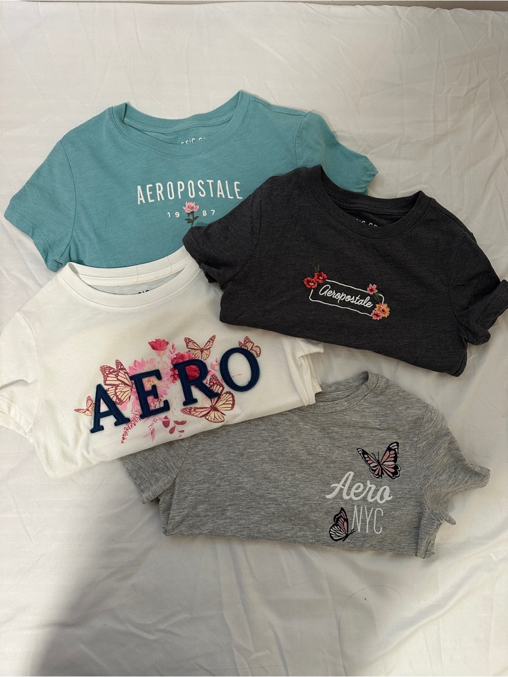 Aeropostale Classic Crew Tees Pack - Teal, Charcoal, White & Gray